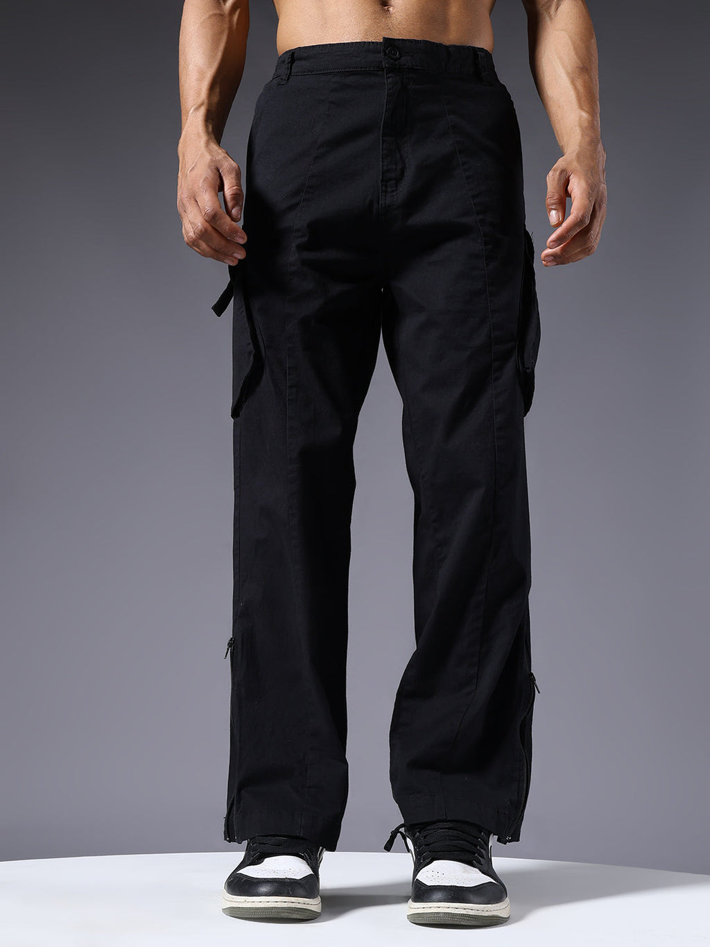 Men Utility Cargos- Black