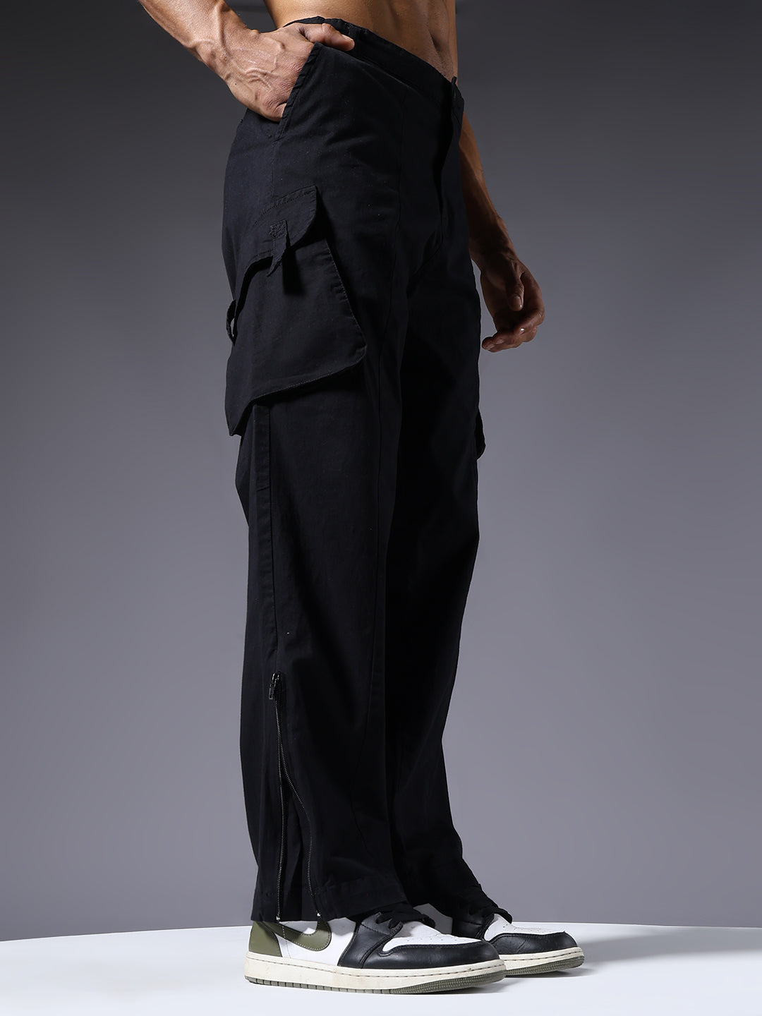 Men Utility Cargos- Black