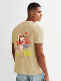 Run Luffy Men Regular Fit Beige Half Sleeve T-Shirt