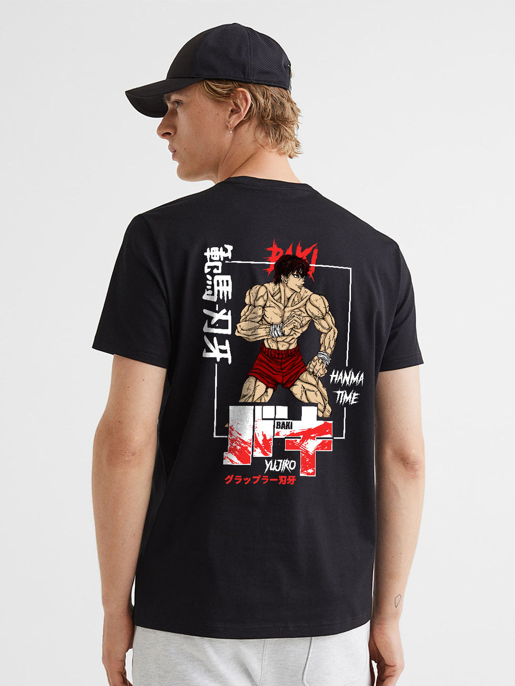 Hanma Yujiro Men Black Half Sleeve T-Shirt