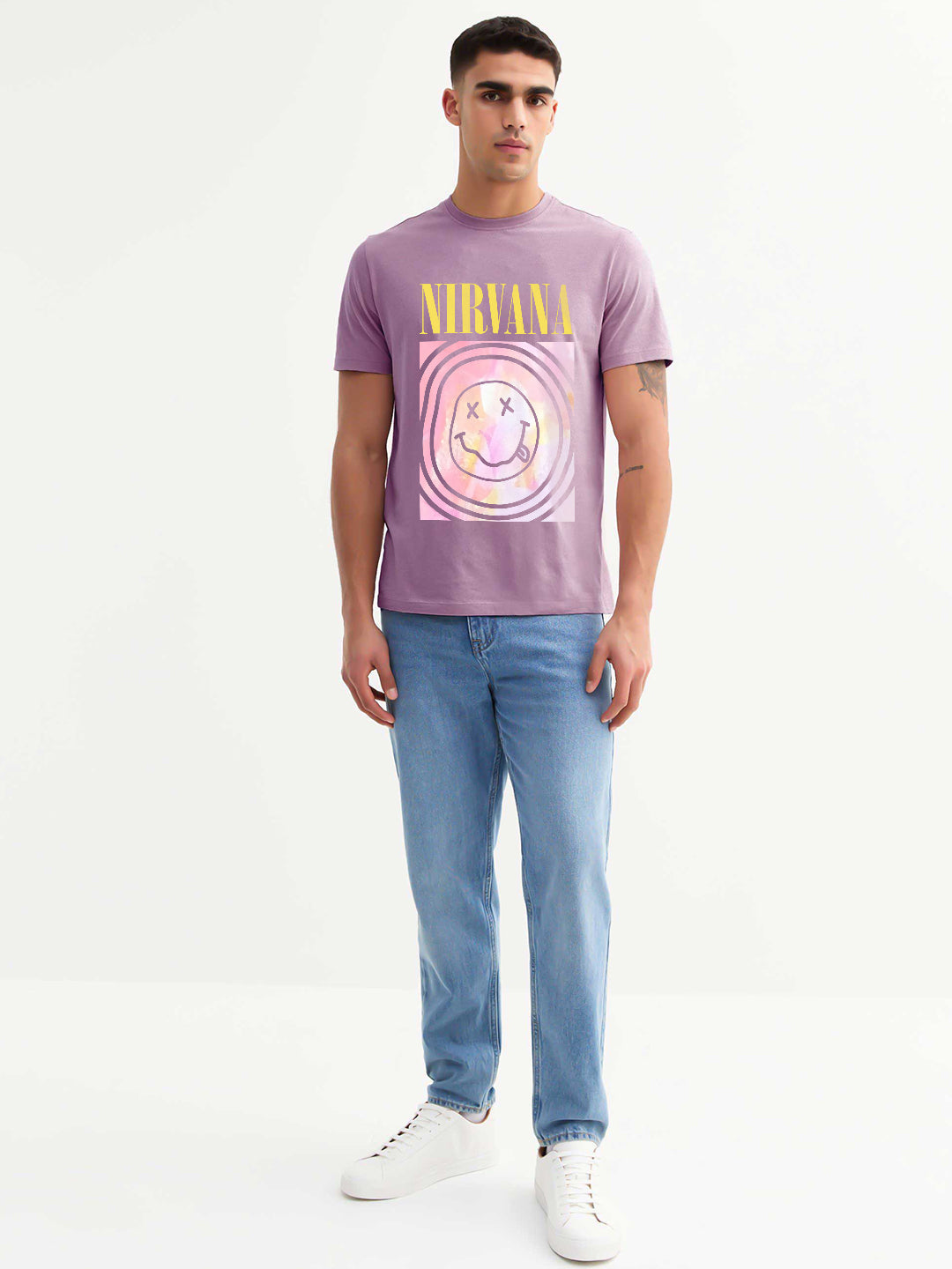 Nirvana Men Regular Fit Lilac Half Sleeve T-Shirt
