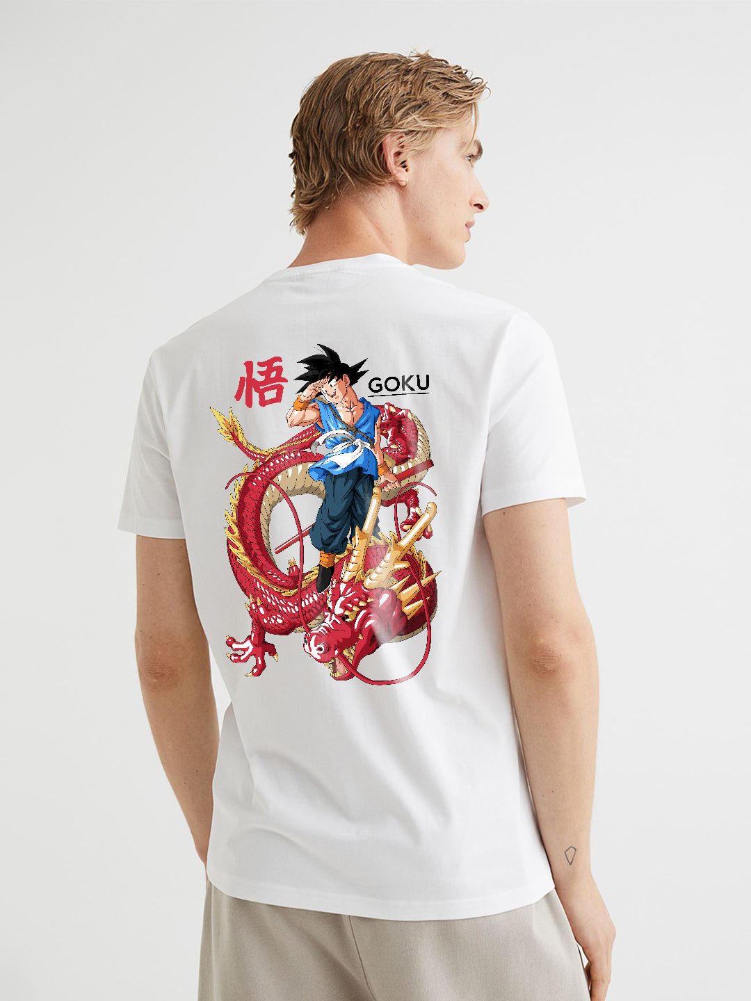 Goku Men Regular Fit White Half Sleeve T-Shirt