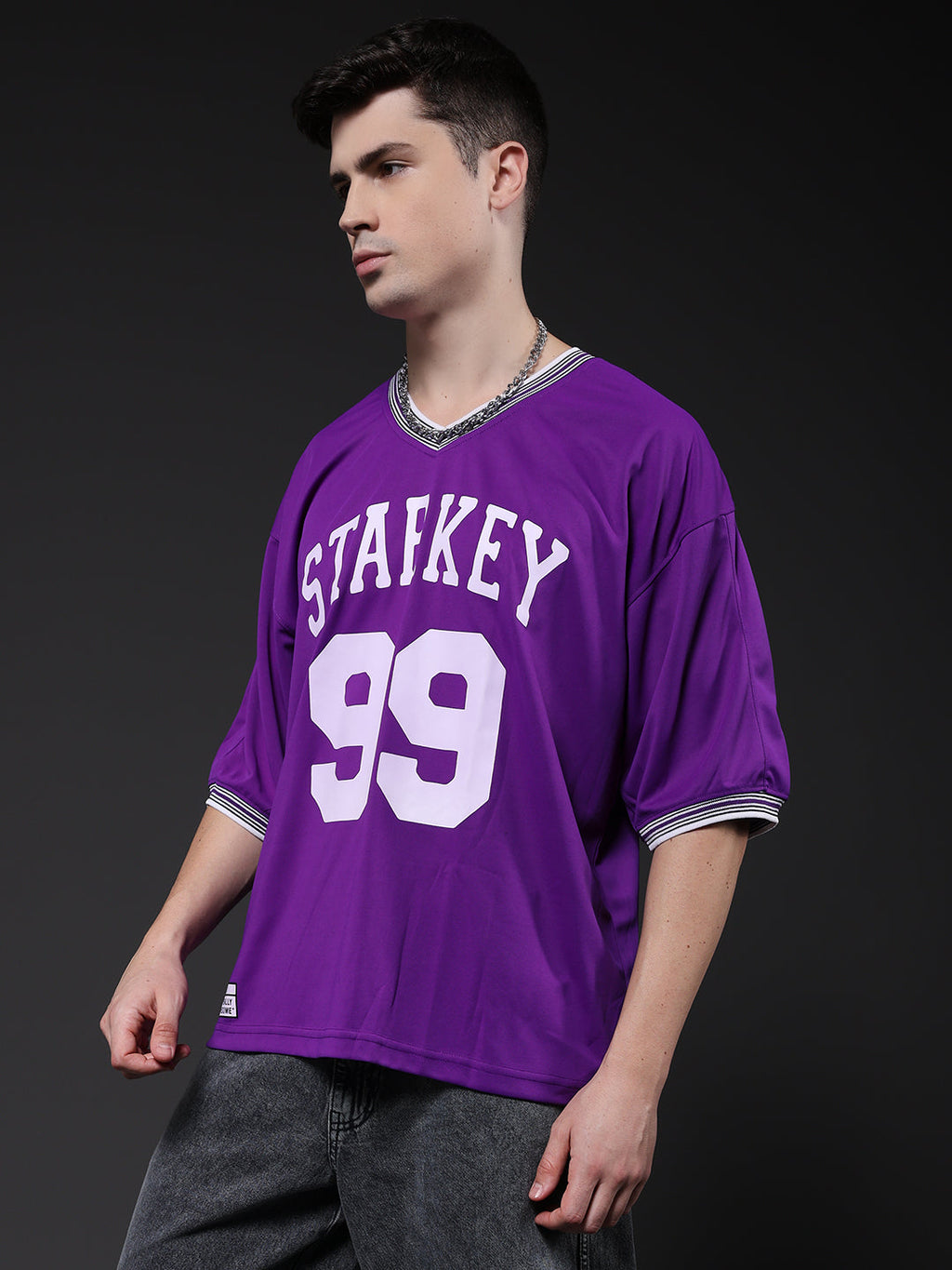 Men Printed Oversized Varsity T-Shirt