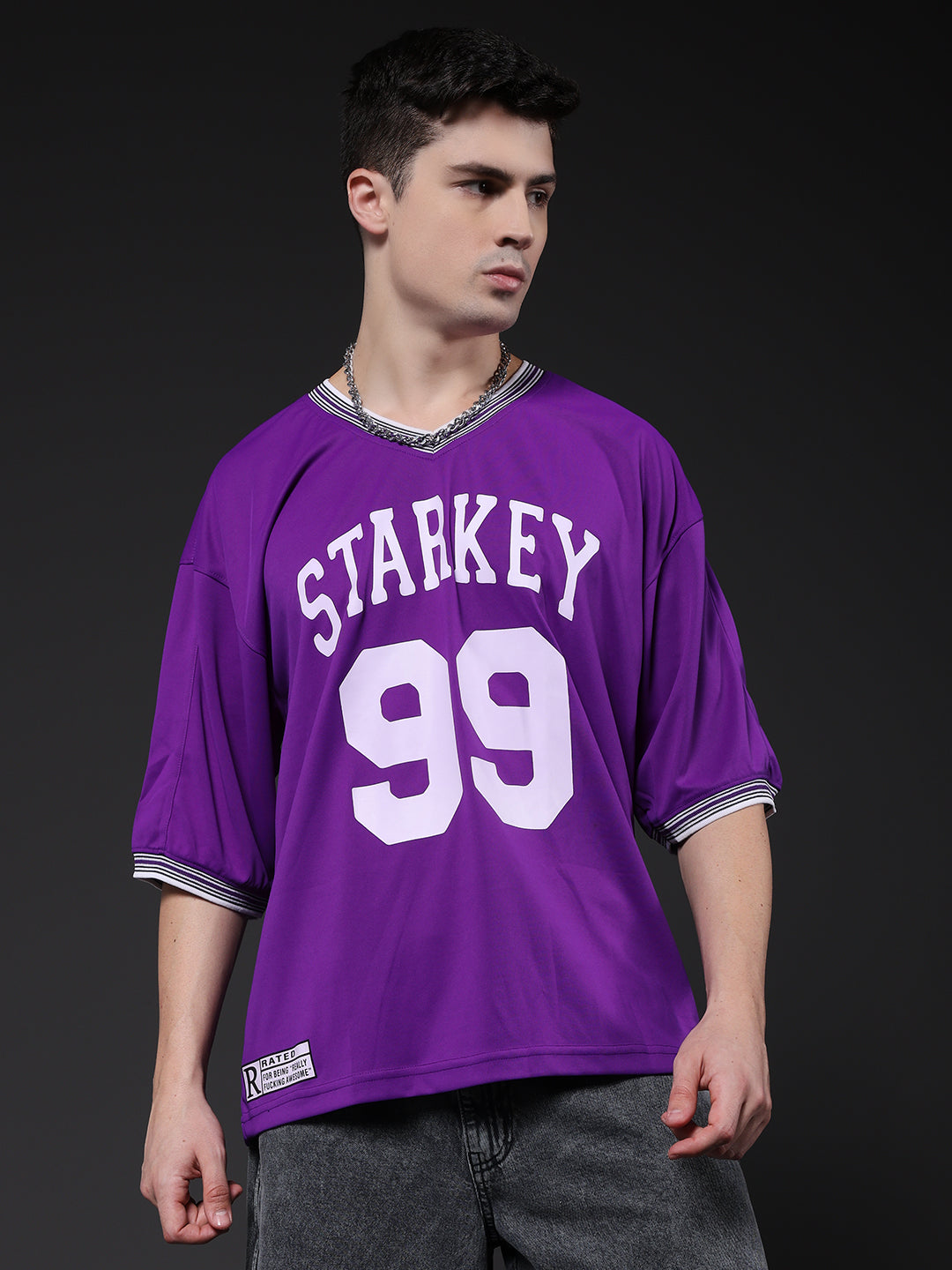 Men Printed Oversized Varsity T-Shirt