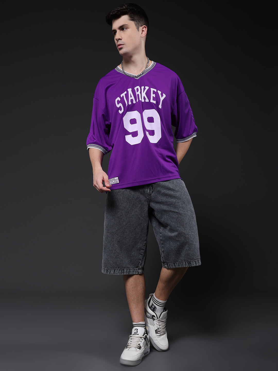 Men Printed Oversized Varsity T-Shirt