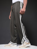Men Premium Terry Jogger with Side Stripes - Olive Green