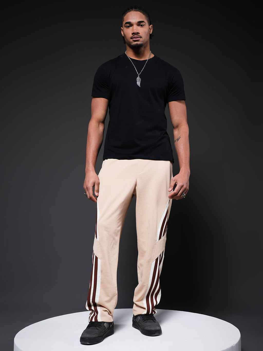Men Premium Terry Jogger with Side Stripes - Beige