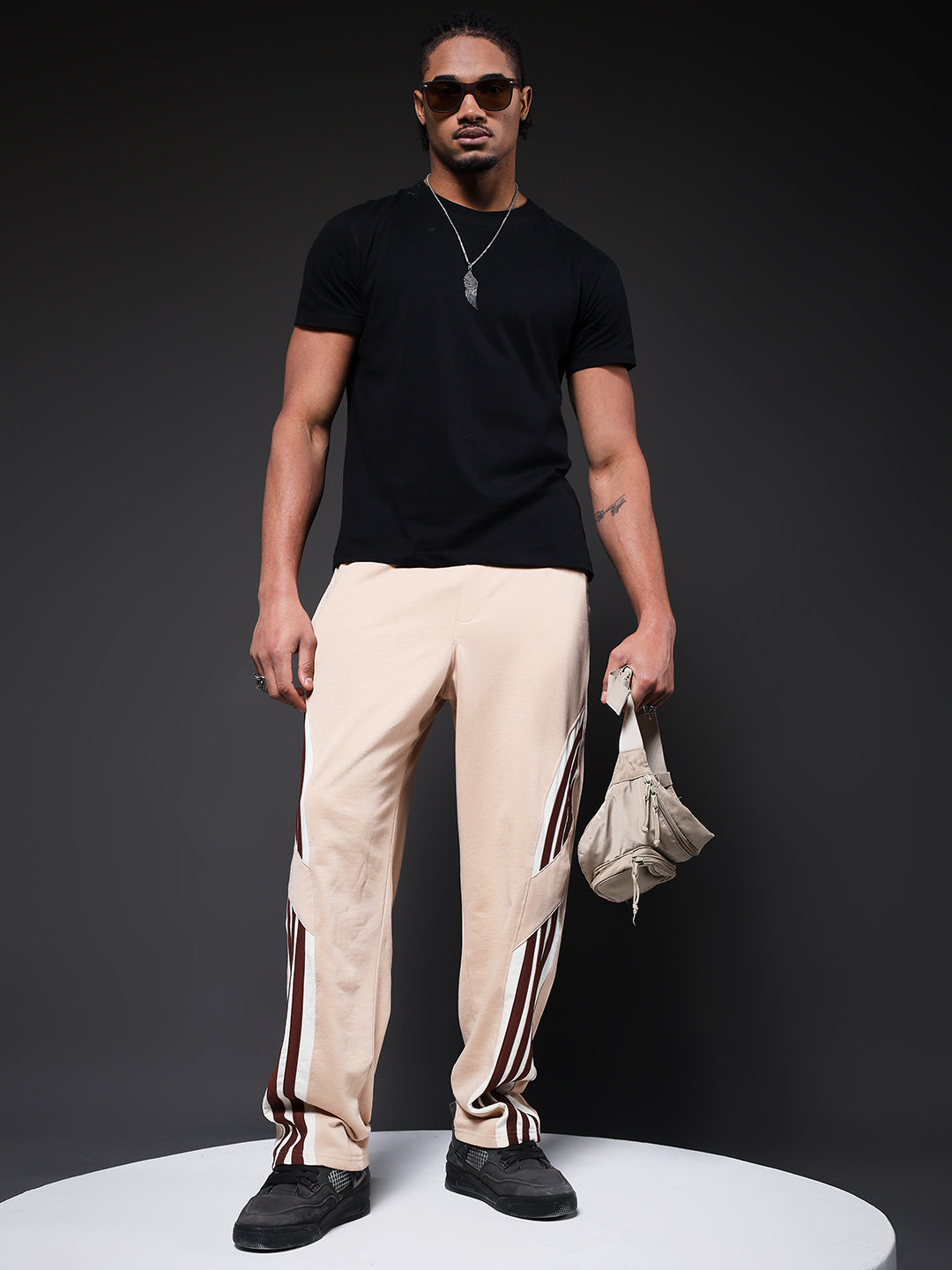 Men Premium Terry Jogger with Side Stripes - Beige