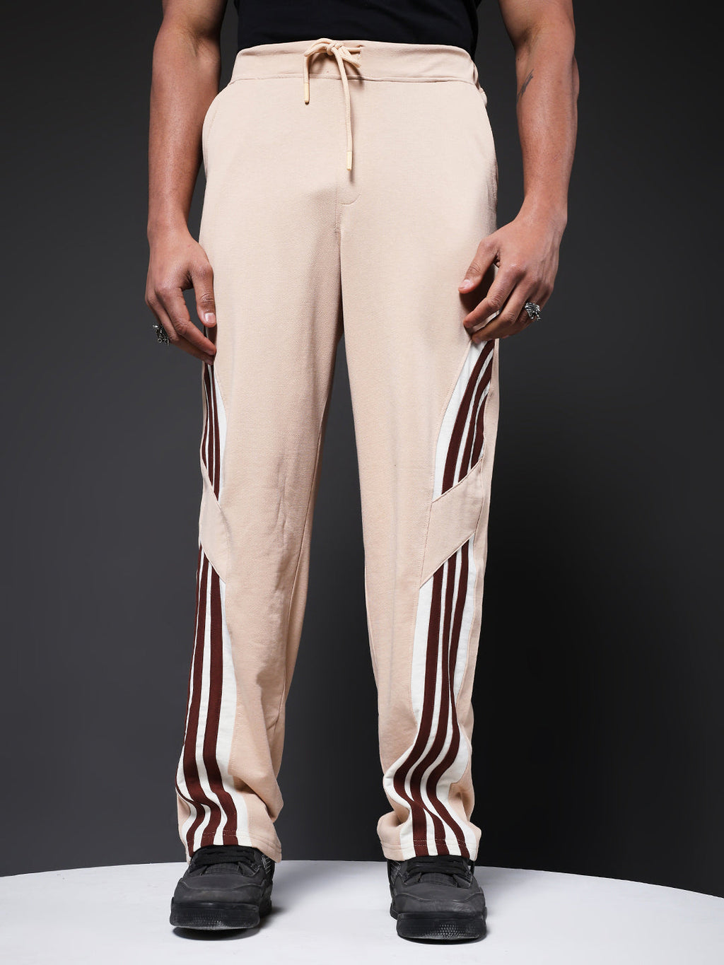 Men Premium Terry Jogger with Side Stripes - Beige
