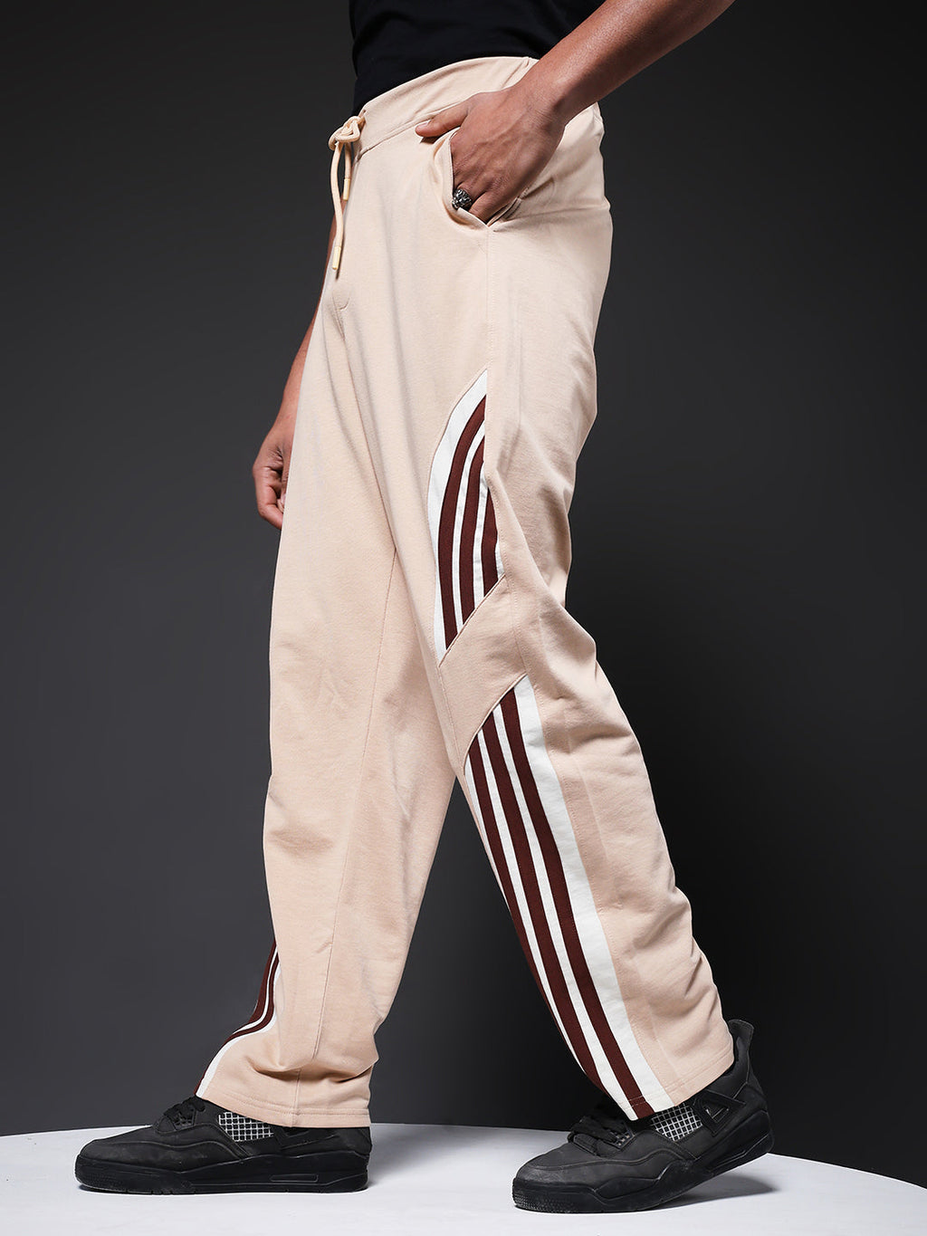 Men Premium Terry Jogger with Side Stripes - Beige