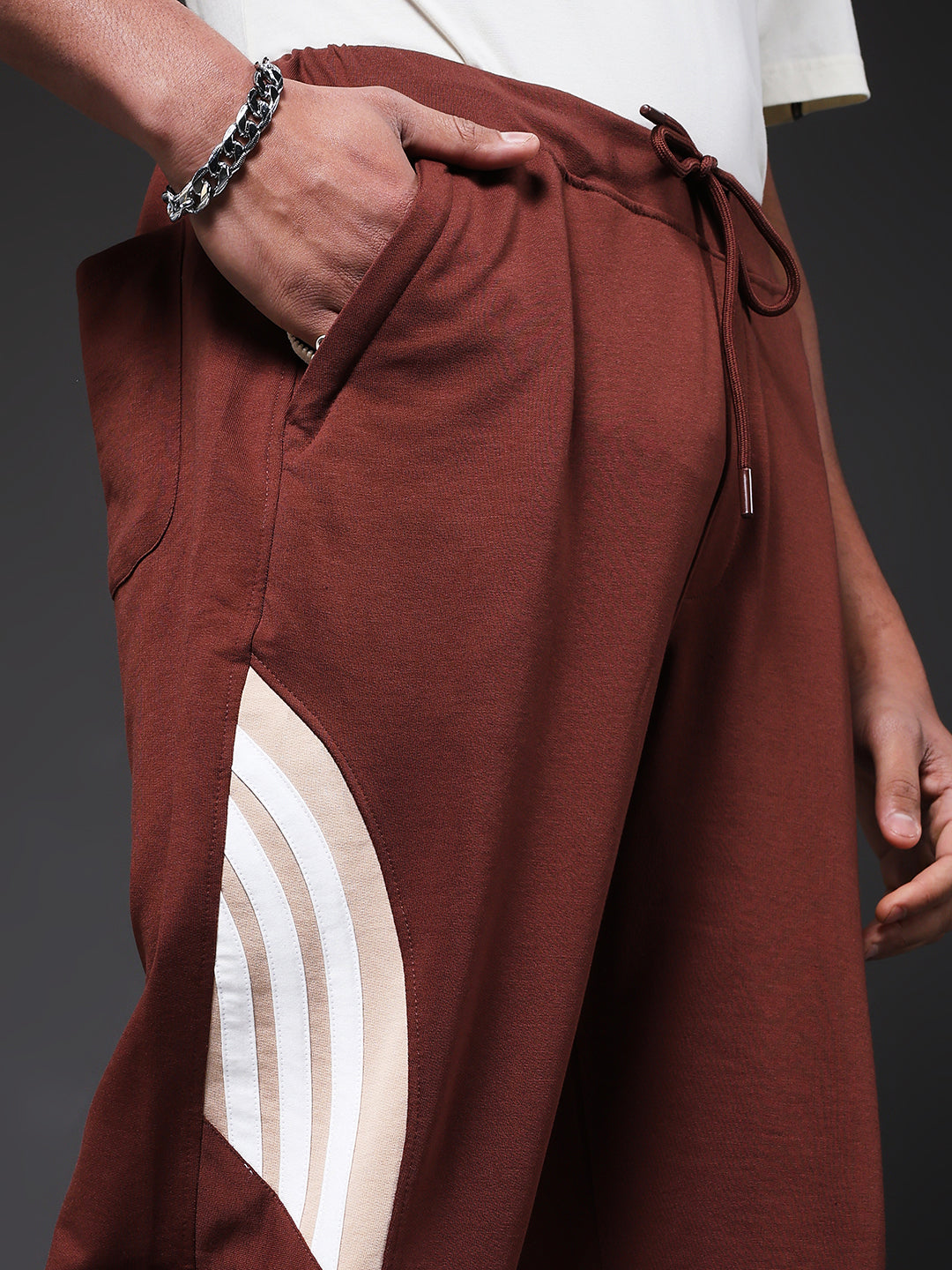 Men Premium Terry Jogger with Side Stripes - Cocoa