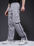 Men Striped Cargo Joggers - Ash Grey