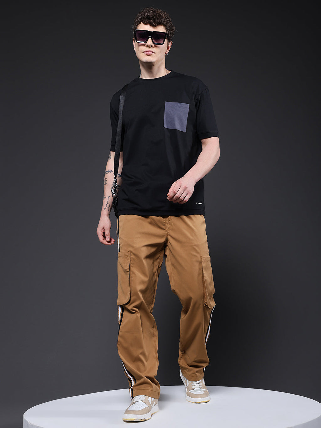 Men Striped Cargo Joggers - Khaki