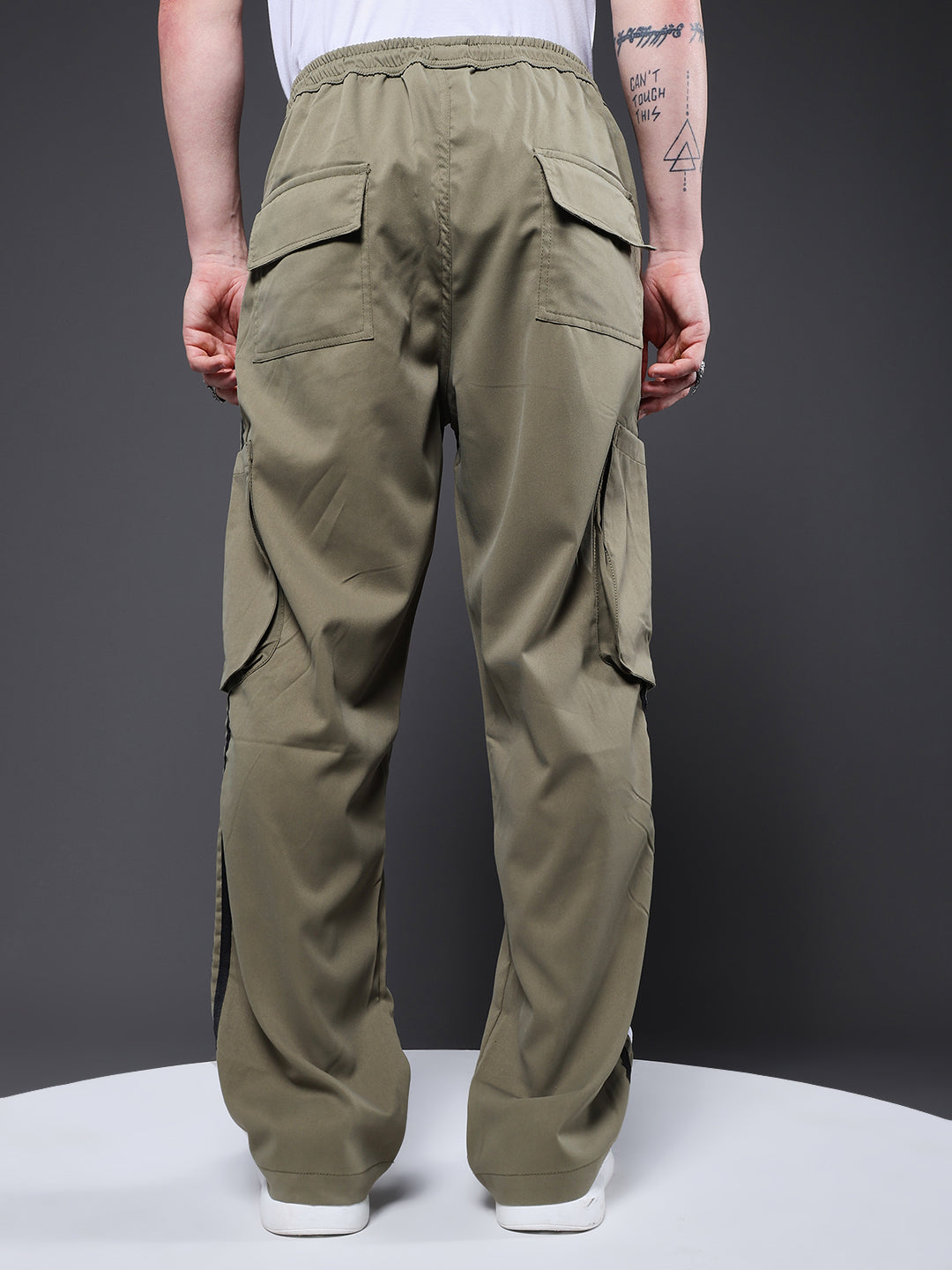 Men Striped Cargo Joggers - Olive Green