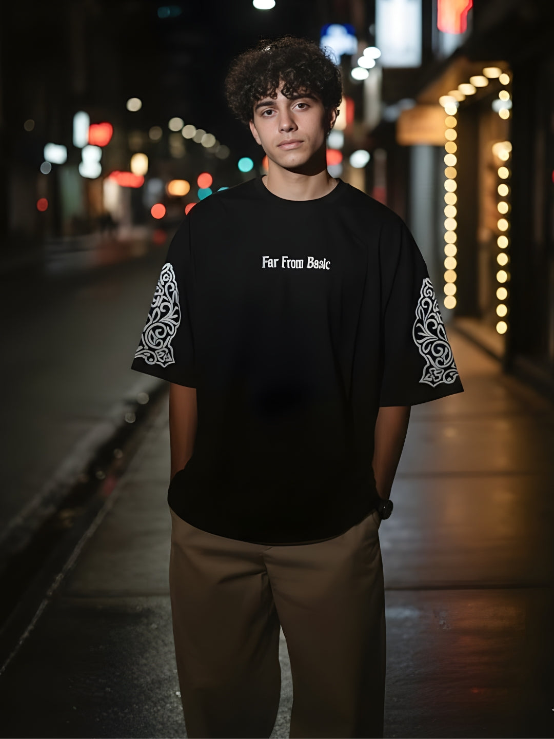 Far From Basic Puff Printed Men Premium Oversized T-Shirt
