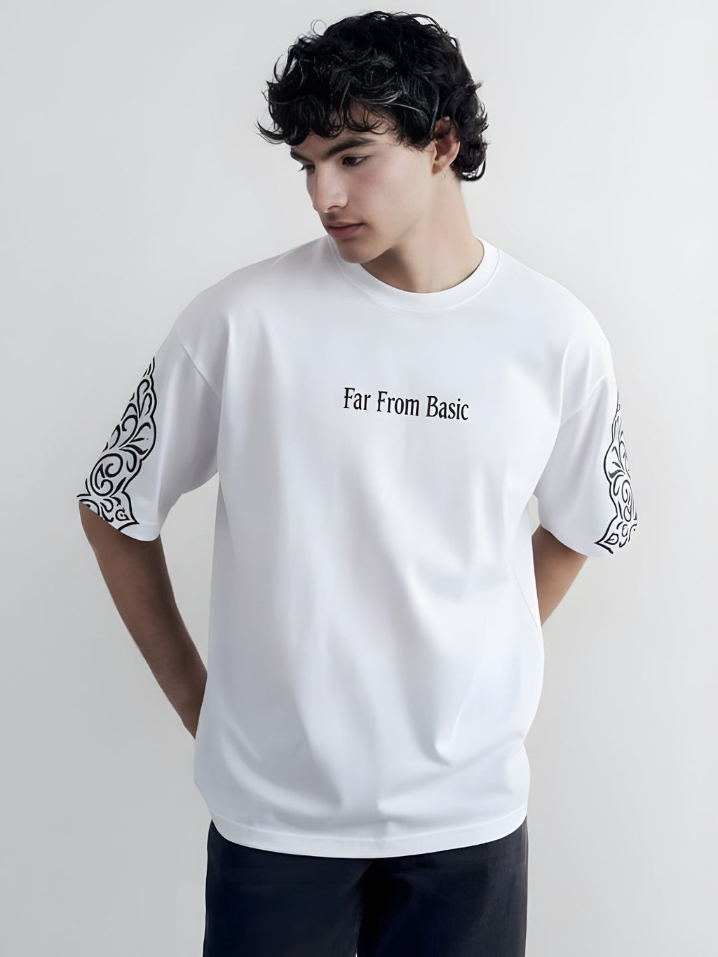 Far From Basic Puff Printed Men Premium Oversized T-Shirt