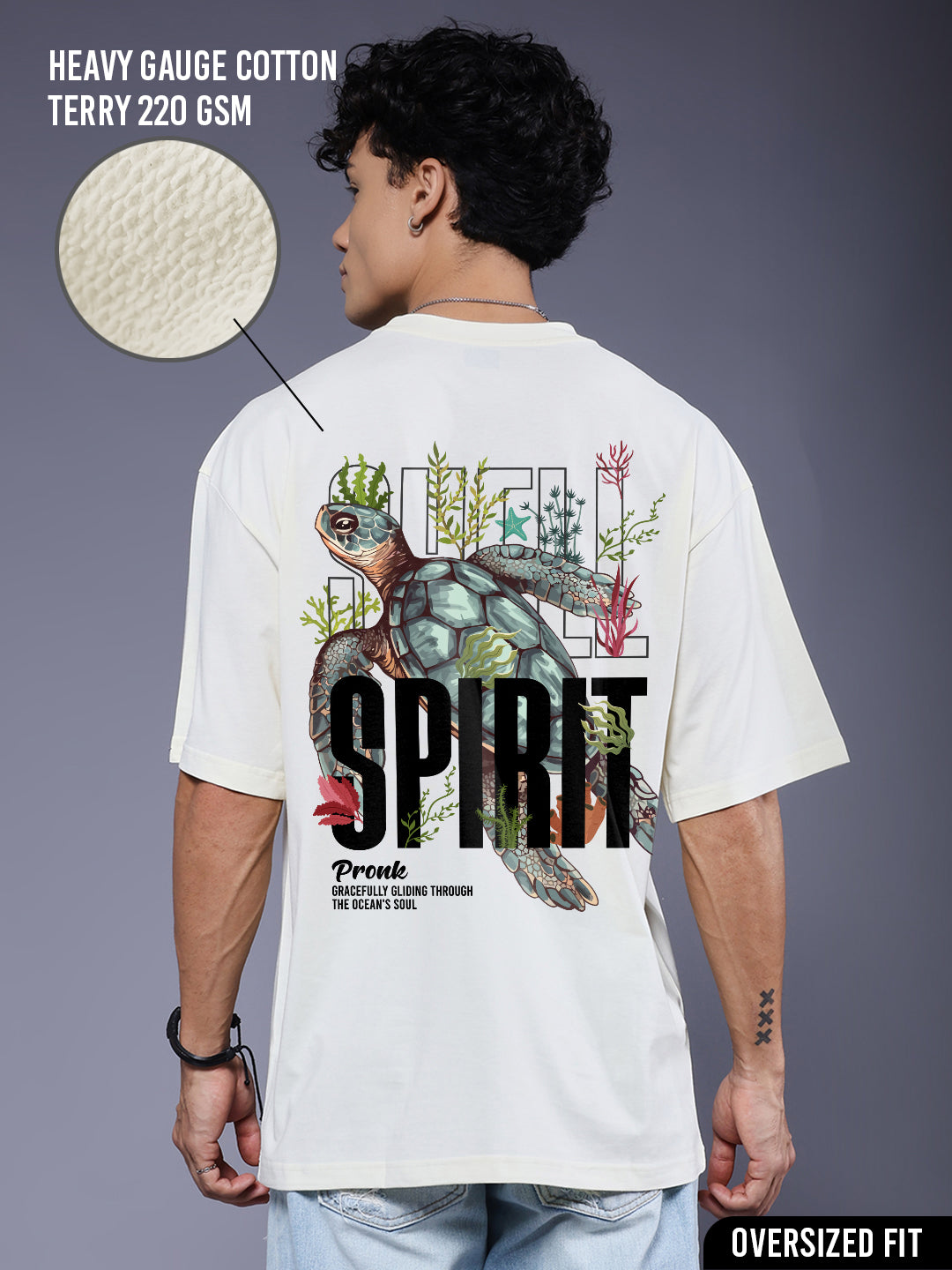 SHELL SPIRIT Men Terry Printed Oversized T-Shirt