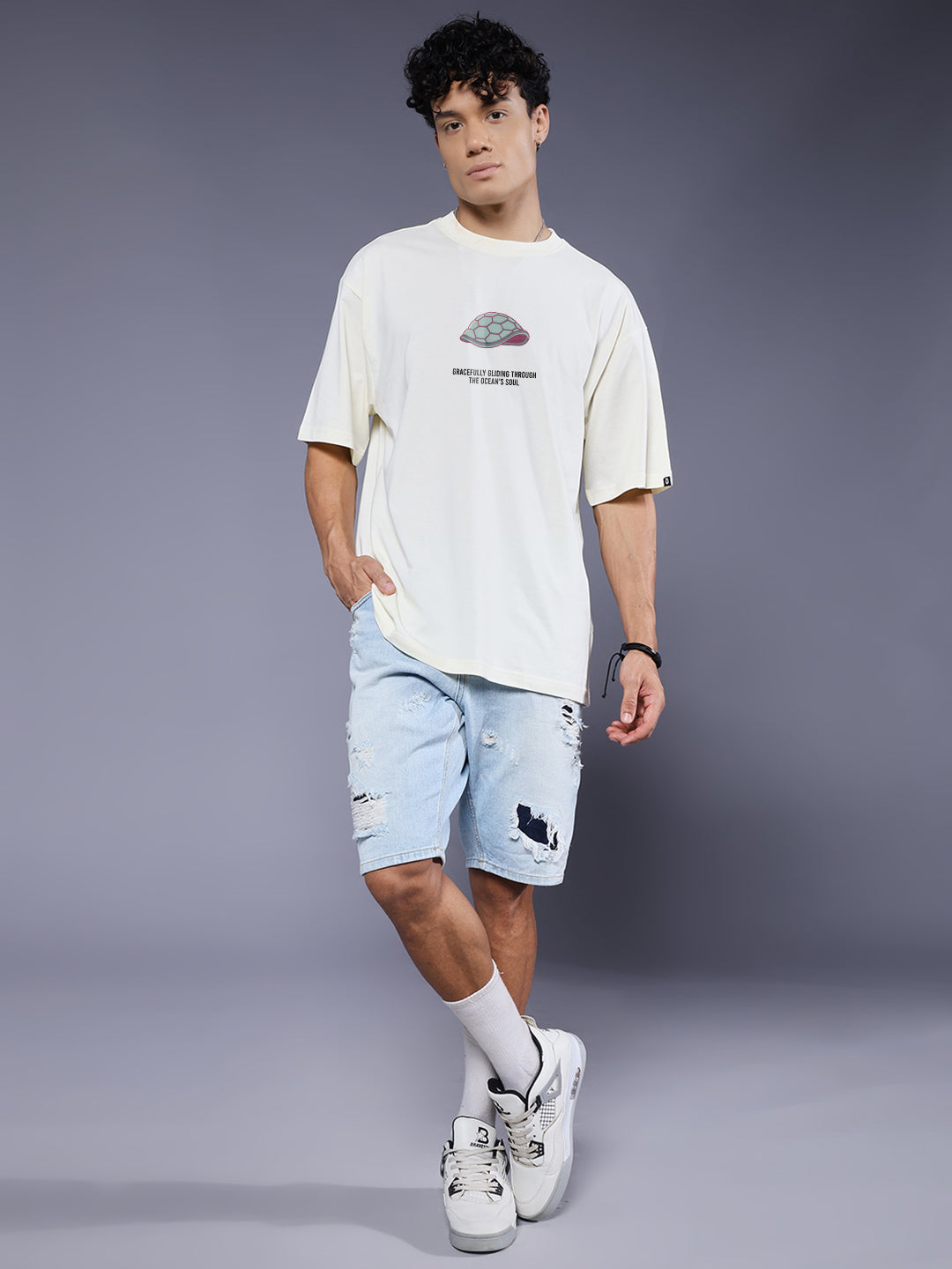 SHELL SPIRIT Men Terry Printed Oversized T-Shirt