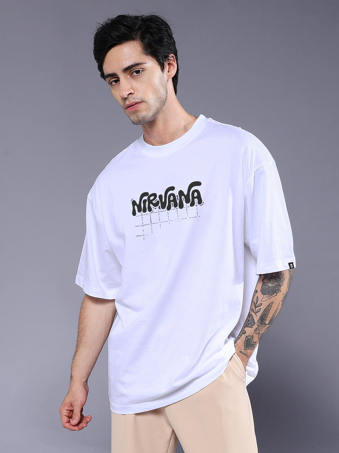 GRUNGE REBIRTH Men Terry Printed Oversized T-Shirt
