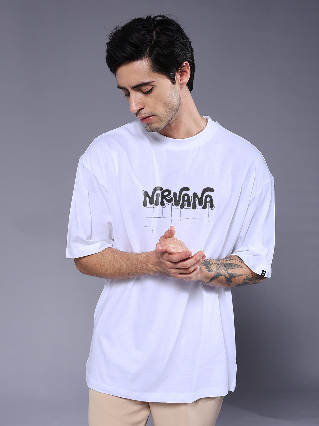 GRUNGE REBIRTH Men Terry Printed Oversized T-Shirt