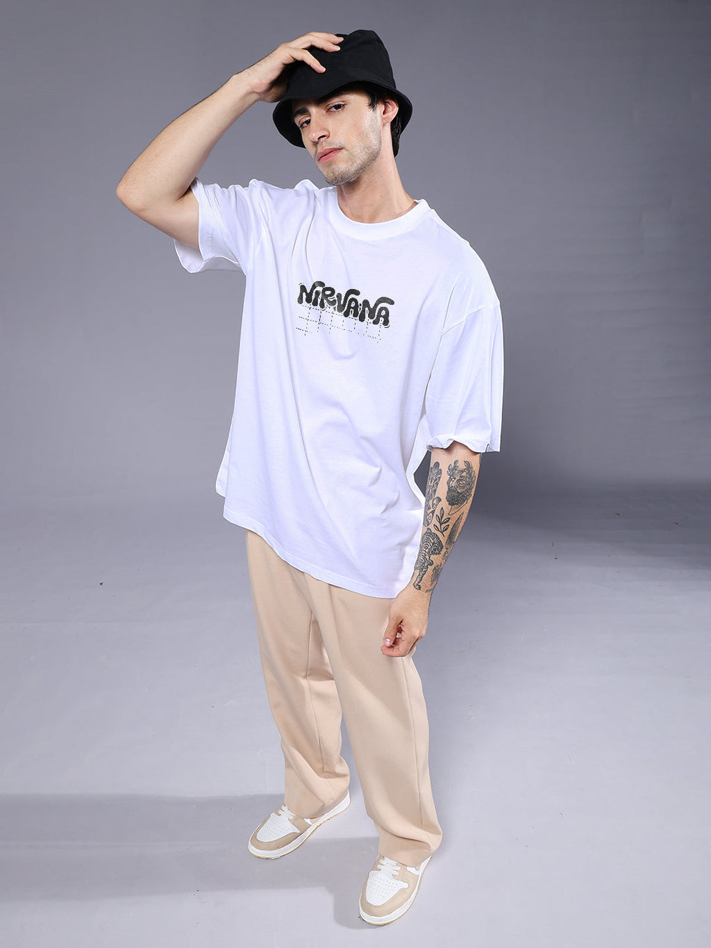 GRUNGE REBIRTH Men Terry Printed Oversized T-Shirt